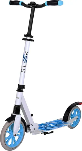 SereneLife Kick Scooter for Adults, Teens, and Kids – 2-Wheel Folding Scooter with Adjustable T-Bar, Anti-Slip Alloy Deck, Carry Strap, White