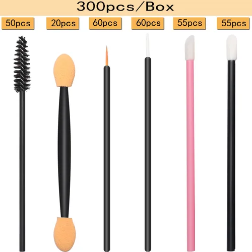 Vista 2 de Kit de herramientas de maquillaje desechables de 300 piezas, cepillo para cejas/cepillo de rímel, aplicadores de labios/aplicadores de sombra