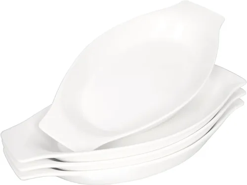 Platos ovalados de cerámica para hornear gratinados de 5 x 8 pulgadas 12 OZ, juego de 4 cuencos para banana split, para porciones de 1 o 2 personas,