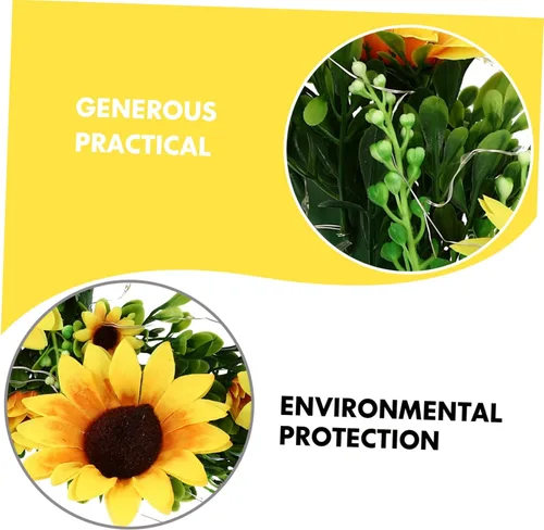 Vista 9 de Guirnalda de girasoles con luces para puerta de Acción de Gracias, coronas de girasol, coronas de girasol para puerta delantera, corona de puerta