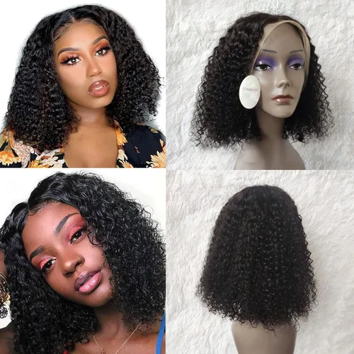 Pelucas de cabello humano rizado rizado de 13 x 4 pulgadas con encaje frontal de oreja a oreja para mujeres, 1B, 8 pulgadas, corto, sin pegamento,