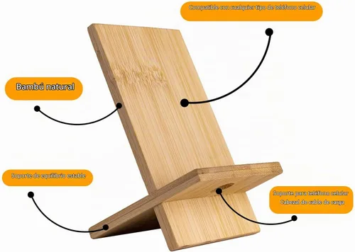 Vista 2 de Healfyya Soporte para tableta de bambú - Soporte plegable ajustable para iPad con puerto de carga para escritorio o cocina Soporte para teléfono