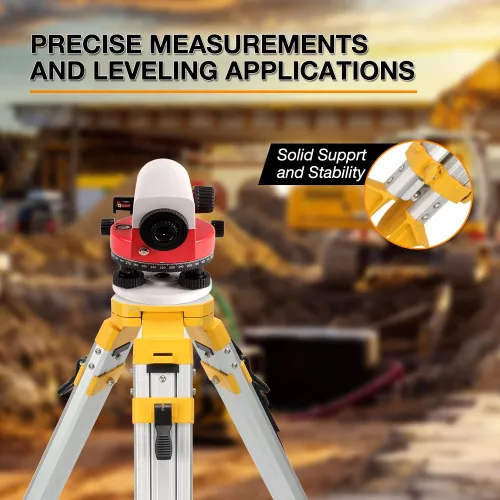 Vista 5 de Trípode de topografía, trípode de levantamiento de aluminio con abrazadera rápida de cabeza plana de 11 roscas de 5/8 pulgadas para teodolito