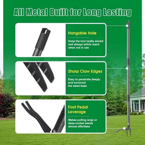 Vista 6 de Lilyvane Herramienta extractora de malezas, desbrozadora manual de pie, herramienta de deshierbe de jardín resistente con mango largo de 60