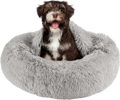 Vista 20 de Friends Forever Serena Donut - Cama ortopédica de espuma viscoelástica para perro, sofá ovalado de piel sintética suave para gato de interior, felpa