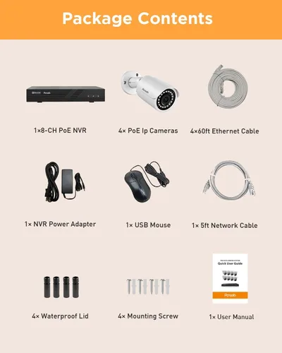 Vista 8 de Sistema de seguridad de 4 cámaras, 4 cámaras IP PoE bullet con cable para exteriores de 5MP con micrófono/audio, detección humana con IA, visión