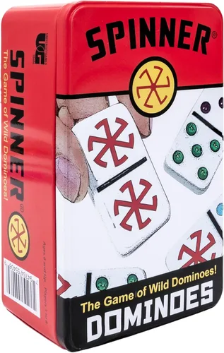 Front Porch Classics, Spinner Juego de dominó de puntos de colores, lata de almacenamiento de viaje para 2 a 8 jugadores de 8 a 99 años