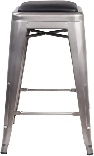 Vista 219 de GIA Taburete de mostrador sin respaldo de 24 pulgadas, cantidad de 4, bronce con asiento de madera clara