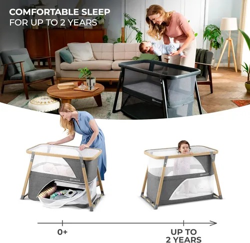 Vista 3 de Kinderkraft Sofi - Cuna de viaje portátil para bebé, cuna convertible 4 en 1 con corral fácil de empacar, cómodo colchón de cuna y una función