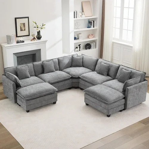Vista 35 de Sofá modular en forma de nube de 113 pulgadas, sofás de asiento profundo de gran tamaño para sala de estar, sofá modular tapizado de chenilla