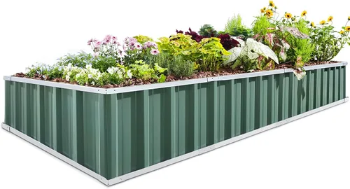 Vista 17 de King Bird - Cama de jardín elevada de 68 x 36 x 12 pulgadas, kit de caja de maceta de metal de acero galvanizado para jardín al aire libre, con 2