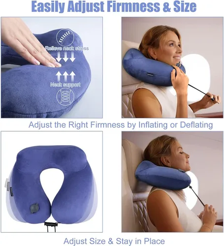 Vista 12 de urophylla Inflatable Travel Neck Pillow for Airplanes, Super Soft Velvet Neck Support, Adjustable Firmness, Blow Up Plane Pillow for Long Flights
