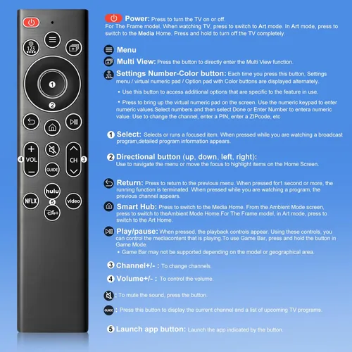 Vista 9 de Remoto de repuesto retroiluminado para Samsung Smart TV, compatible con Smart Frame y televisores curvados QLED