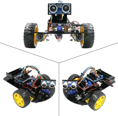 Vista 6 de Kit de chasis de coche robot inteligente LAFVIN 2WD con módulo ultrasónico, placa R3, compatible con control remoto y Arduino IDE, kit de bricolaje