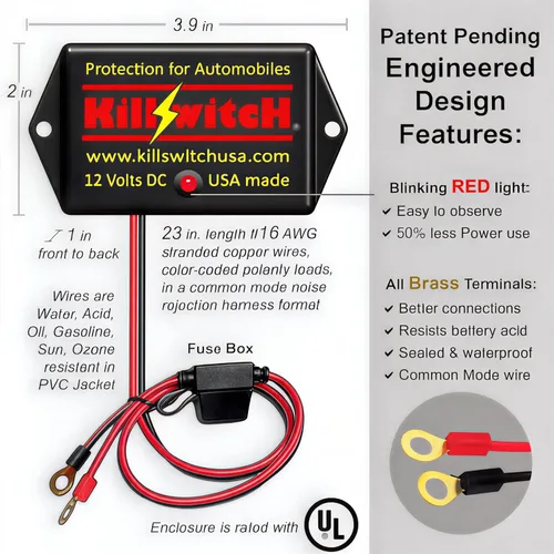 Vista 3 de Killswitch Escudo EMP para vehículos (12 V CC) – Protección contra rayos de grado militar, CME y llamarada solar – Fácil instalación de 2 cables