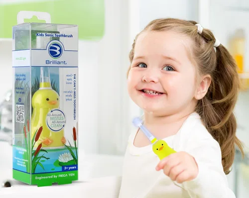 Vista 2 de Brilliant Cepillo de dientes eléctrico sónico para niños con luces intermitentes y cerdas finas, divertido cepillado para padres e hijos, edades 3 a