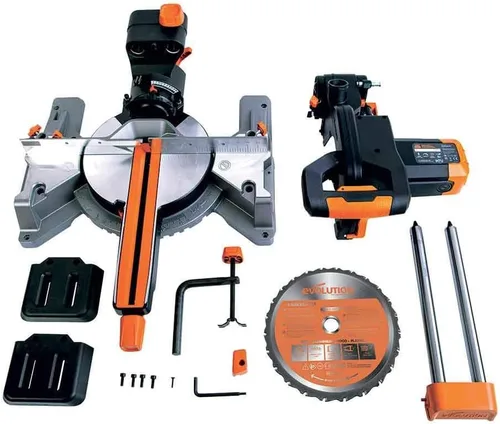Vista 21 de Evolution Power Tools R255SMS - Sierra ingletadora deslizante de 10 pulgadas, multimaterial, multiusos, corta metal, plástico, madera y más