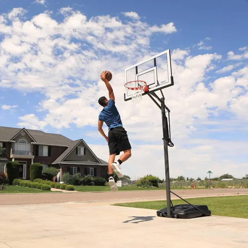 Vista 14 de Lifetime Aro de baloncesto ajustable portátil, tablero de acrílico con marco de acero de 54 pulgadas, ajuste de altura de elevación de potencia