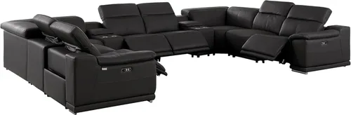 Vista 25 de BlackJack Furniture Venice - Sofá modular de cuero italiano de grano superior de 5 piezas con 3 reclinables eléctricos, reposacabezas ajustable