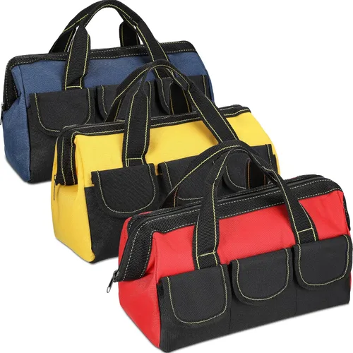 Vista 16 de Sanwuta Paquete de 3 bolsas de herramientas para hombres con parte inferior dura impermeable, bolsa de herramientas de alta resistencia de boca