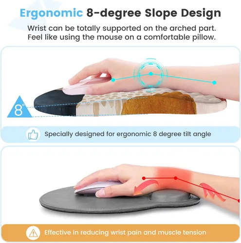 Vista 2 de HAOCOO Alfombrilla de escritorio, alfombrilla ergonómica para mouse con soporte de muñeca y reposamuñecas para teclado, 4 alfombrillas de mouse
