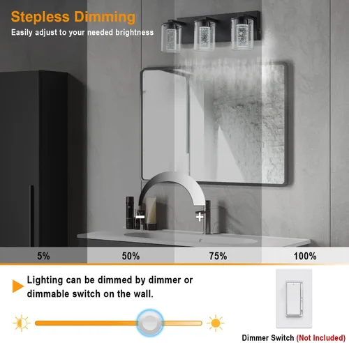 Vista 5 de SineRise Lámpara de tocador negra (3 luces, 17 pulgadas), (3000 K/4000 K/6000 K, regulable), lámpara LED de baño con protección ocular, moderna