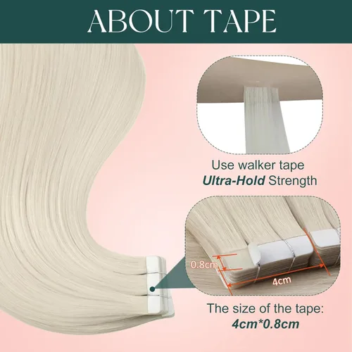 Vista 5 de Easyouth - Extensiones de cabello humano con cinta adhesiva, extensiones de cabello rubio blanco Remy, extensiones de cabello humano con cinta