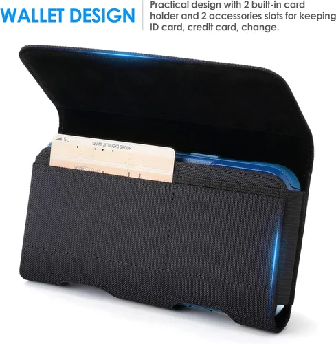 Vista 4 de Mopaclle Funda Horizontal de Nylon para Teléfono Celular para Hombres con Cinturón, Soporte Magnético para Teléfono Celular con Clip de Metal