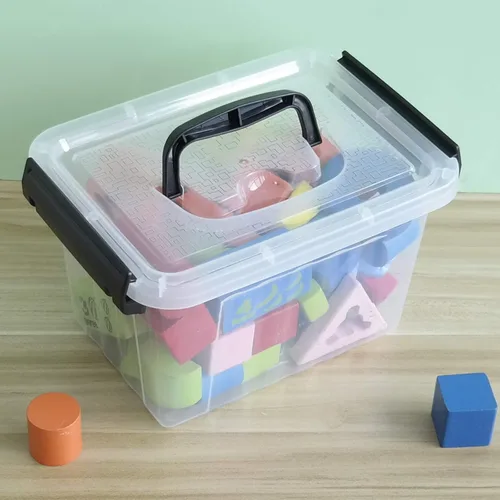 Vista 4 de Farmoon Contenedor de almacenamiento transparente de 3.5 cuartos de galón, pequeña caja apilable de plástico con tapa y mango negro, 6 paquetes