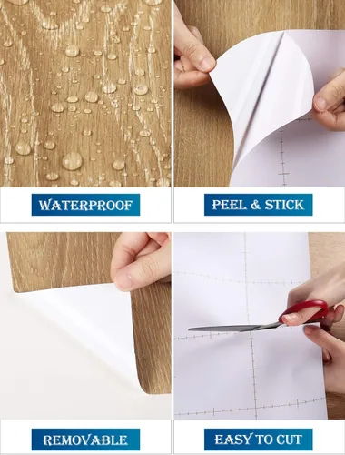 Vista 2 de FunStick Papel de contacto de madera marrón grueso, papel tapiz de madera para despegar y pegar, papel tapiz de madera rústica con grano de madera