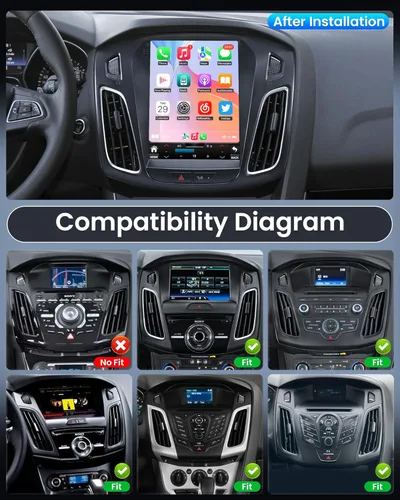 Vista 2 de Radio estéreo para automóvil Ford Focus 2012-2018 con Carplay/Android Auto, pantalla táctil IPS de 10.4 pulgadas de reemplazo con navegación