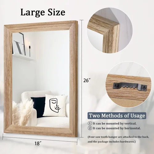 Vista 2 de AAZZKANG Espejos rústicos grandes para pared, espejo rectangular grande con marco de madera de 26 x 18 pulgadas, espejo decorativo para dormitorio