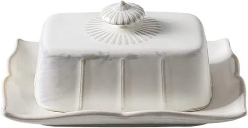 Vista 9 de Mantequillera de porcelana con tapa para encimera, contenedor de mantequilla de granja con mango de lujo, grande para mantequilla de la costa este