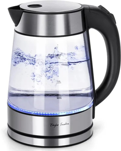 Taylor Swoden - Tetera de vidrio eléctrica para agua caliente para té y café de 1.7 litros, hervidor eléctrico de ebullición rápida, hervidor de