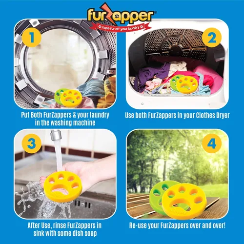Vista 6 de FurZapper Removedor de pelo de mascotas para lavandería, paquete de 2 – Herramienta reutilizable para quitar pelo de perros y gatos como se ve
