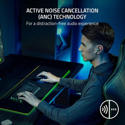 Vista 3 de Razer Hammerhead HyperSpeed Wireless Multi-Platform Gaming Earbuds for Playstation 5 PS5, PC, Mobile ANC - Noise Cancelling Mic - Bluetooth 5.2
