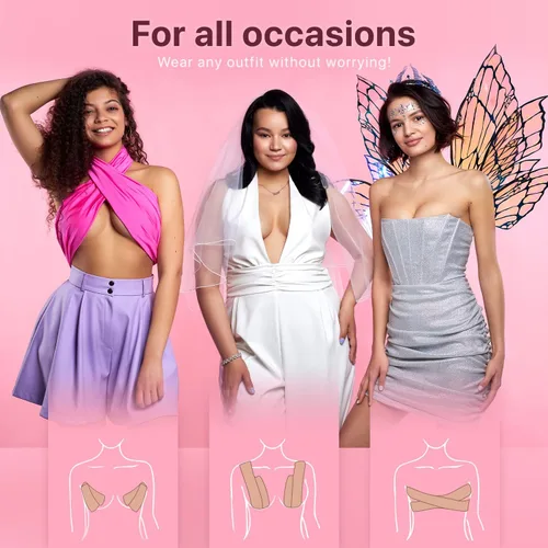 Vista 5 de DACOTTON Cinta para pechos - Cinta de pecho beige para levantamiento de senos y copa A-G - Cinta de pecho con 2 cubiertas para pezones, 8 cintas