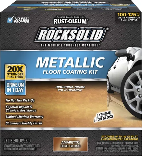Vista 14 de Kit de piso para cochera de aspecto metálico de bala de plata Rust-Oleum RockSolid., 0, Paquete de 1, Gris metálico