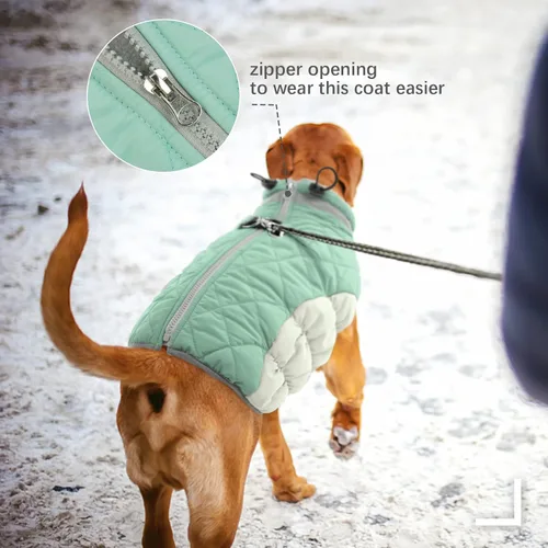 Vista 2 de FUAMEY - Chaqueta de invierno para perros, chaleco acolchado con arnés, ropa cálida para mascotas, abrigo con cremallera, impermeable, para perros
