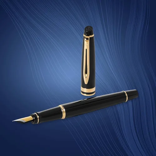 Vista 5 de Pluma estilográfica profesional de acero inoxidable con detalles dorados WATERMAN, Negro y Dorado