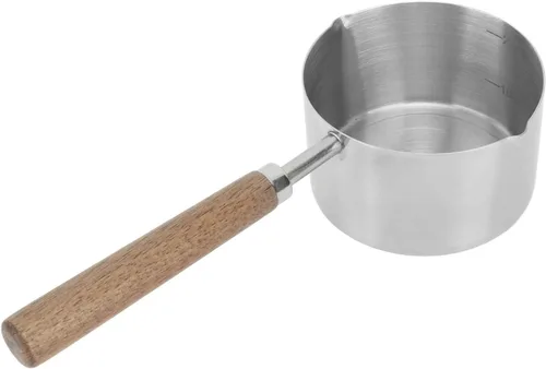 Vista 6 de Mini cacerola 304 estilo madera agarre evitar quemaduras portátil leche calentador de leche estilo madera para acero inoxidable olla cómoda 6.8 fl