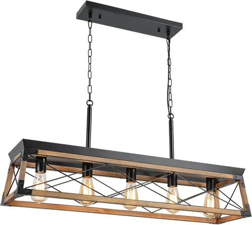 Vista 10 de Airposta Iluminación de isla de cocina, 33.5 pulgadas, 5 luces, lámpara lineal de granja para comedor, mesa de billar, lámpara colgante, acabado