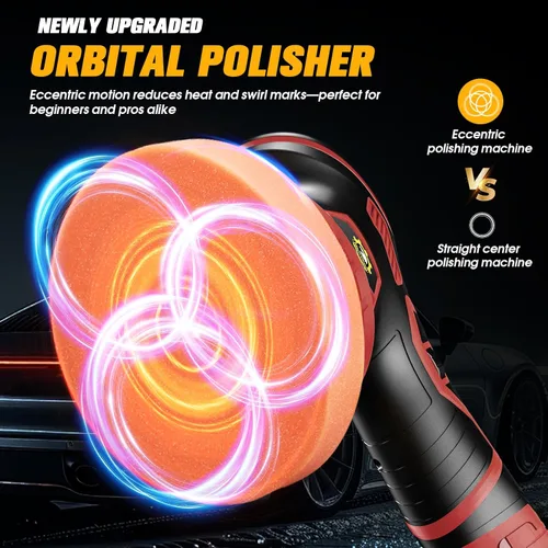 Vista 7 de Kit de pulidor inalámbrico para automóvil [2 baterías de 2000 mAh 21 V y 18 accesorios] Diseño orbital de 6 velocidades, pantalla LED, herramienta