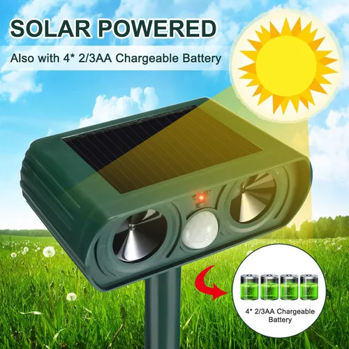 Vista 4 de Paquete de 3 repelentes solares ultrasónicos de animales, impermeable, repelente de perros y gatos al aire libre con sensor de movimiento