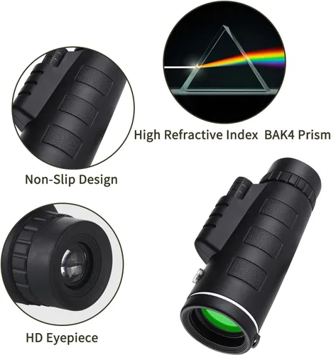 Vista 3 de Telescopio monocular de 40 x 60, monoculares pequeños para adultos de alta potencia, telescopio monocular de visión nocturna para teléfono