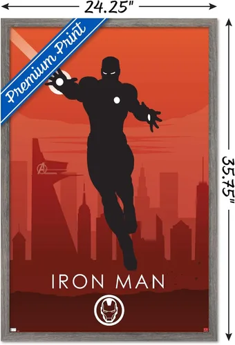 Vista 3 de Trends International Marvel Heroic Silhouette - Póster de pared de Iron Man, 14.725 x 22.375 pulgadas, versión enmarcada de madera de granero