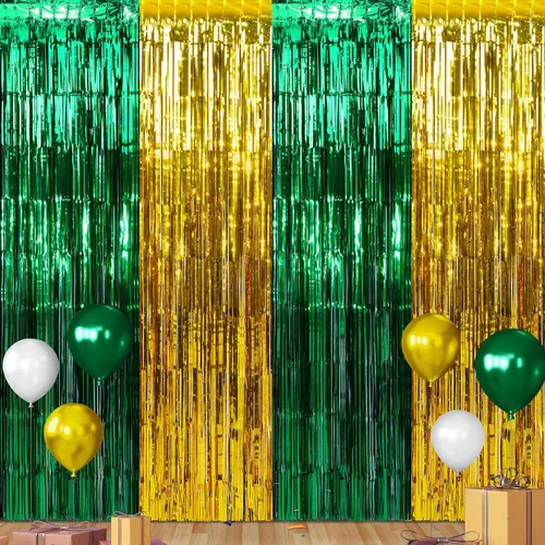 Vista 8 de Pack de 6 Cortinas de 1 m x 2 m con Flecos de Aluminio para Graduación, Cortinas de Oropel Metálico en Oro Negro, Tiras de Papel de Aluminio