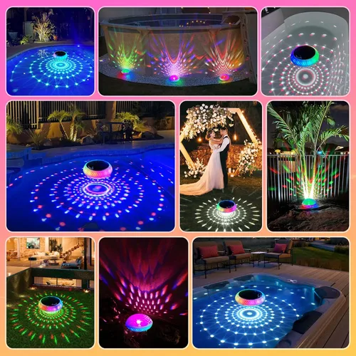 Vista 2 de Goallim Luces flotantes para piscina con carga solar, 7.6 pulgadas RGB superior e inferior que cambian de color luces solares para piscina que