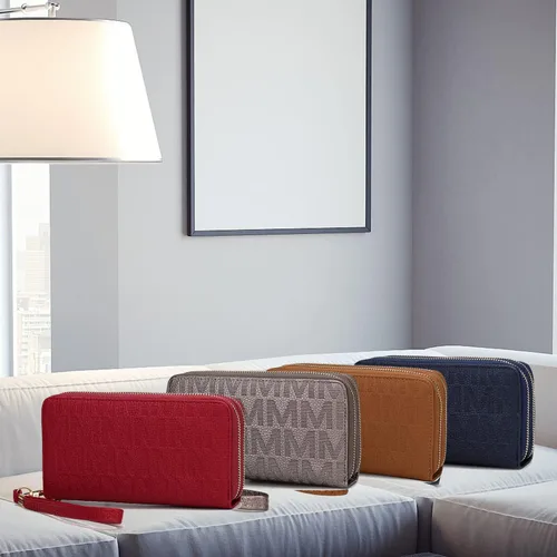 Vista 7 de MKF Collection Cartera de pulsera para mujer, bolso pequeño de piel sintética Cartera con doble cremallera, bolsa de mano con múltiples bolsillos