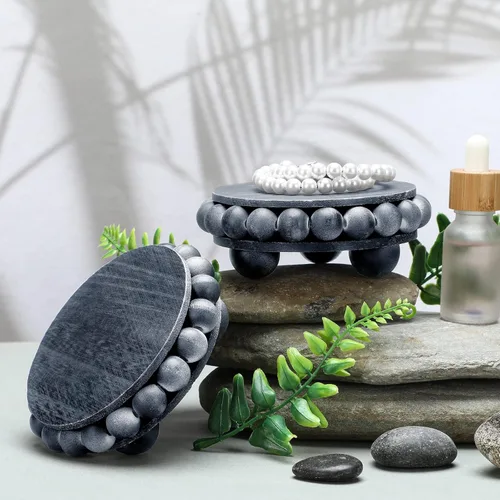 Vista 2 de 2 soportes de pedestal de madera con cuentas para exhibición, soportes redondos de granja, acento decorativo para cafetería, baño, isla de cocina